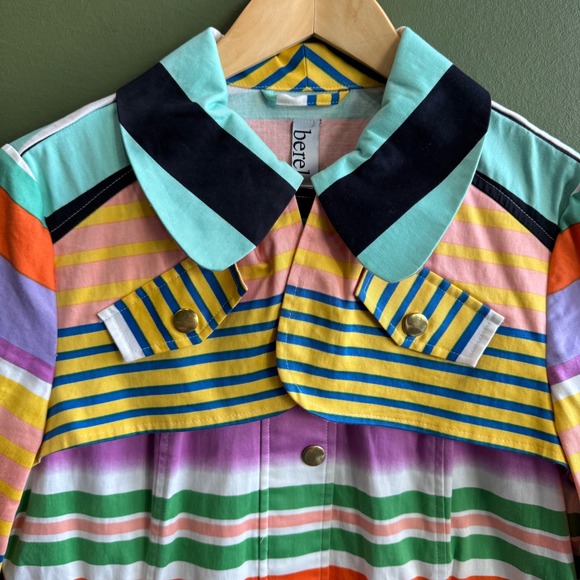 Berek Striped Jacket Small Colorful Art To Wear Cotton Snap Zip Coat Fun - Picture 4 of 15
